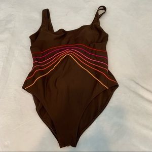 Ibiza Women’s Brown High Cut One Piece Retro Swimsuit size 1X